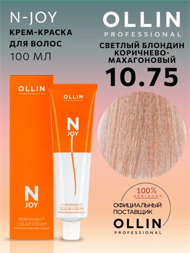 OLLIN - 10/75 "N-JOY" Краситель светлый блонд коричнево-махагоновый, 100 мл 012-370 - фото 17475